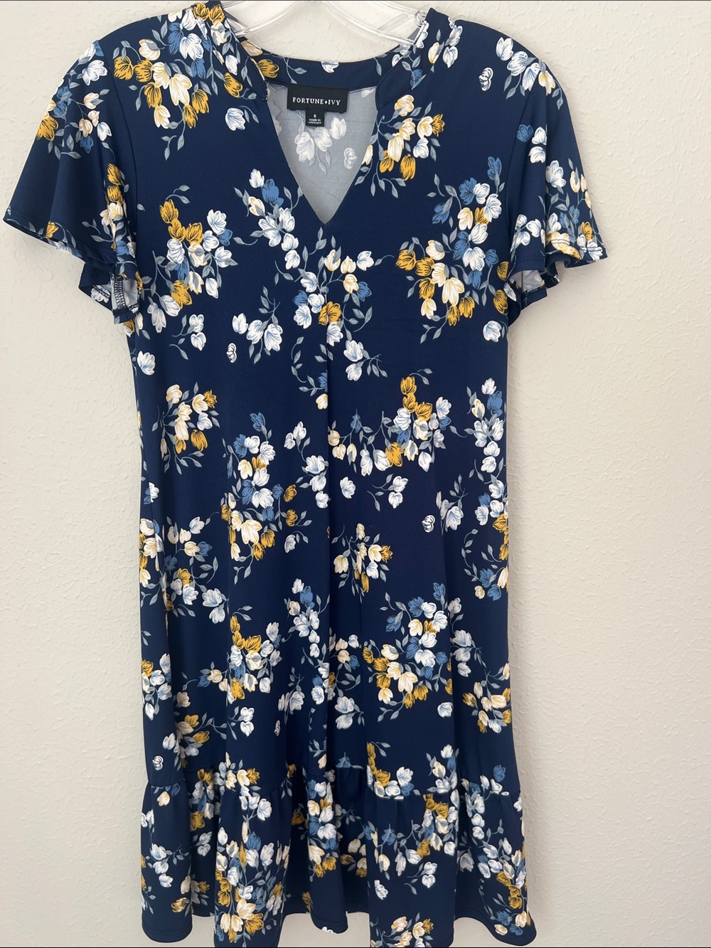 Fortune + Ivy Navy Floral V-Neck Dress